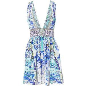Camilla NWT Porcelain Paradise V neck Mini Dress xs